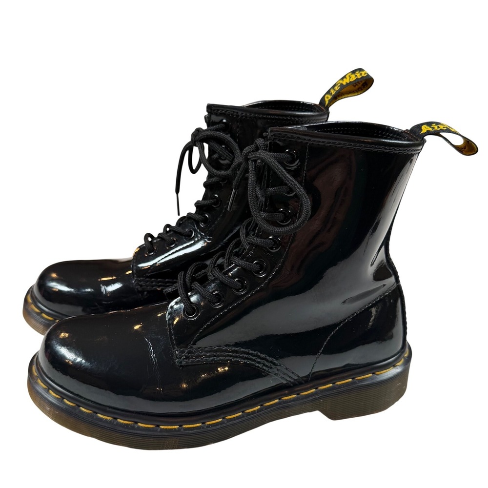 Dr. Martens 1460 Black Patent Leather 8 Eye Lace Up Combat Boots Womens 7 Mens 6